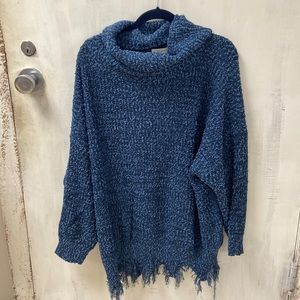 Umgee Cowl Neck Frayed Hem Sweater